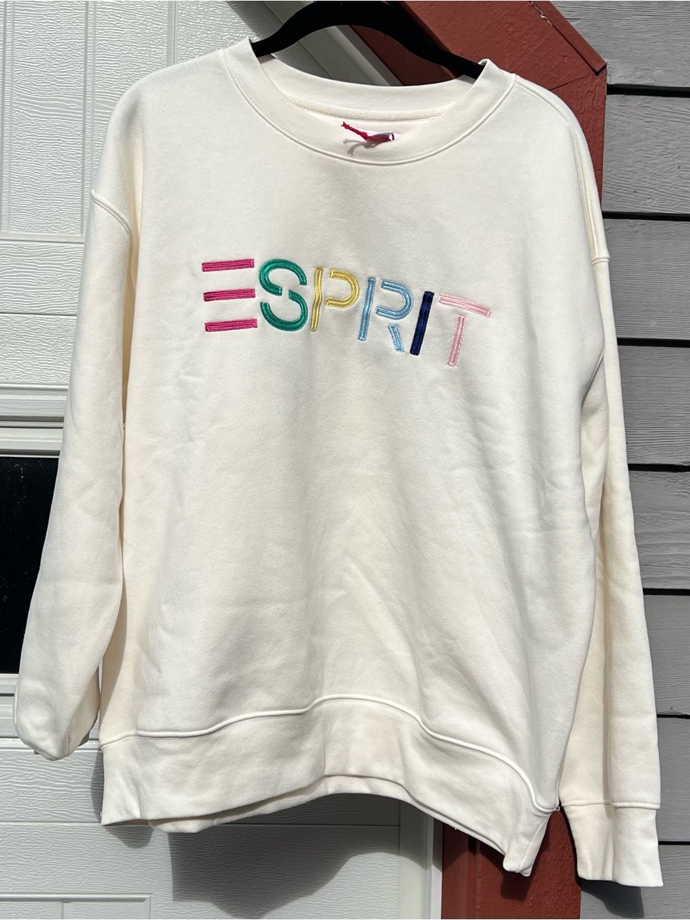 Esprit Cream Crewneck Sweatshirt with Multicolor Embroidered Logo